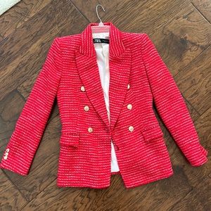 Zara red tweed blazer